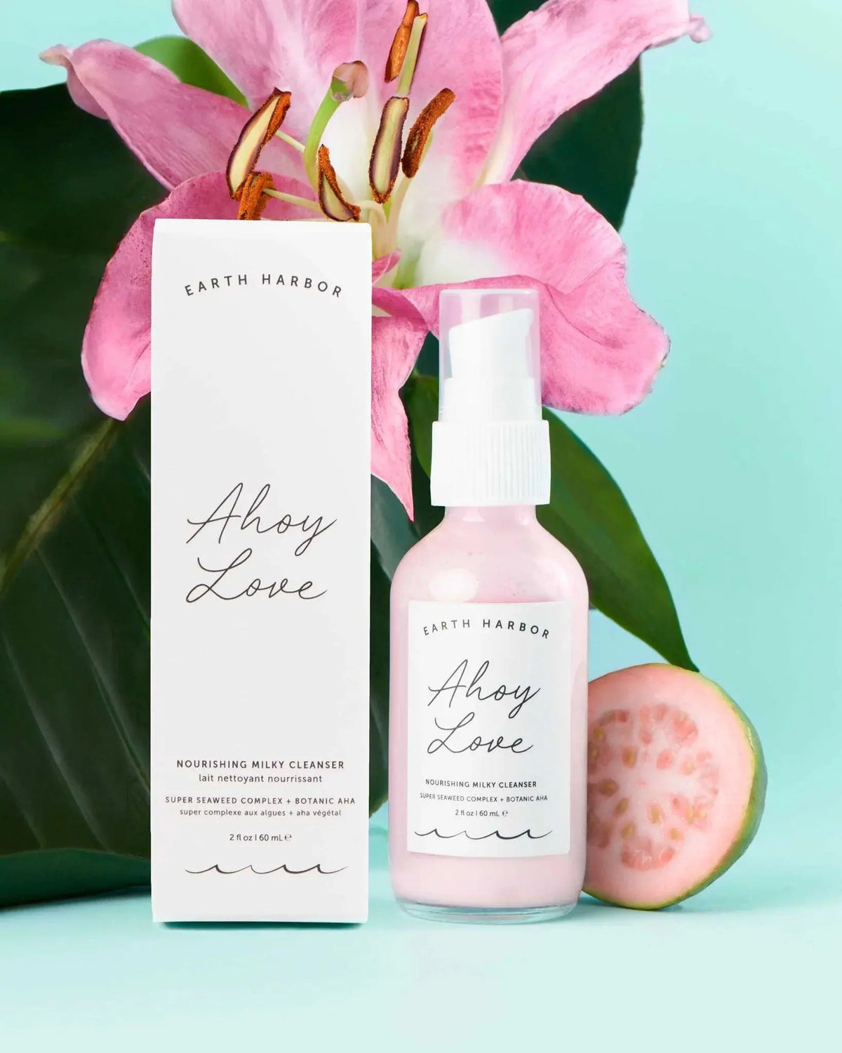 Earth Harbor AHOY LOVE Nourishing Milky Cleanser in a pump bottle, designed for gentle facial cleansing and skin nourishment.