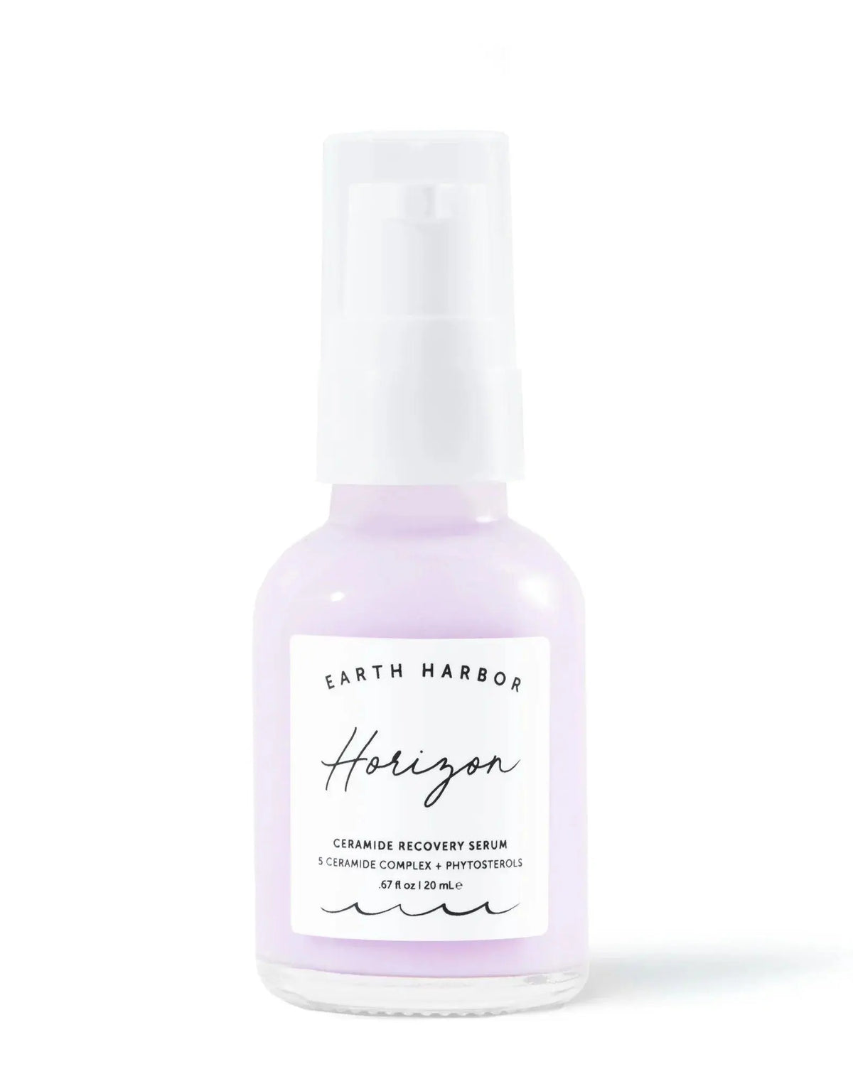 Earth Harbor Horizon Ceramide Repair Serum bottle, a skincare product with a sleek design and vibrant label, on a clean background.