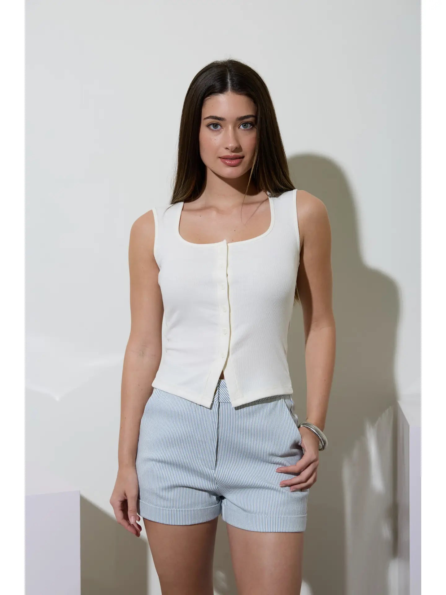 Kali Ribbed Button Tank Moonriver