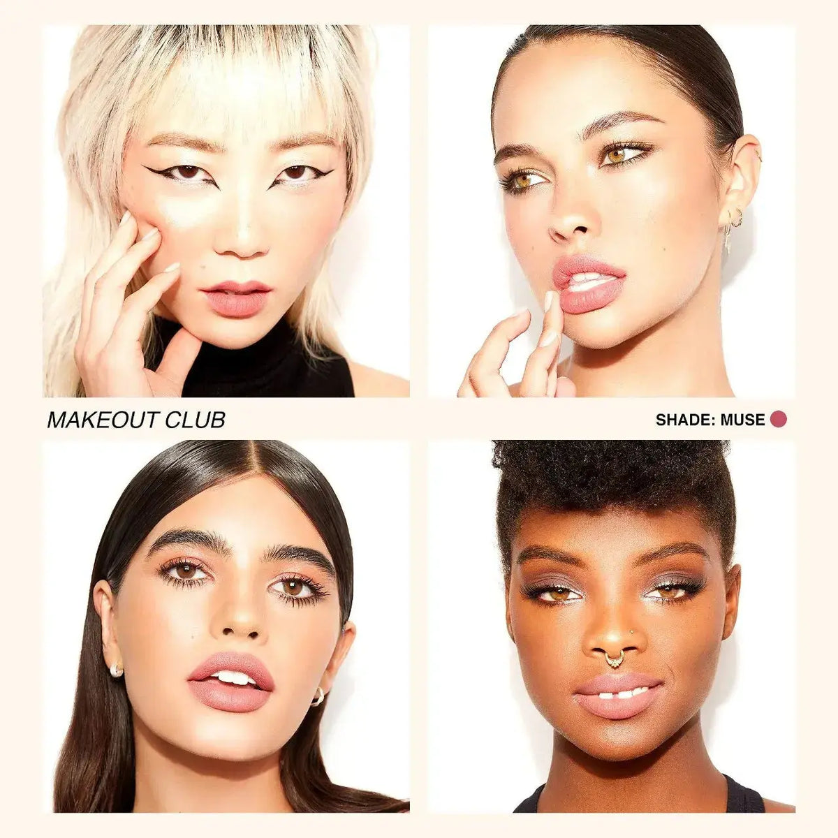 Freck Beauty MAKEOUT CLUB soft blur lipstick in beige-pink shade, creamy makeup lipstick with a smooth finish.
