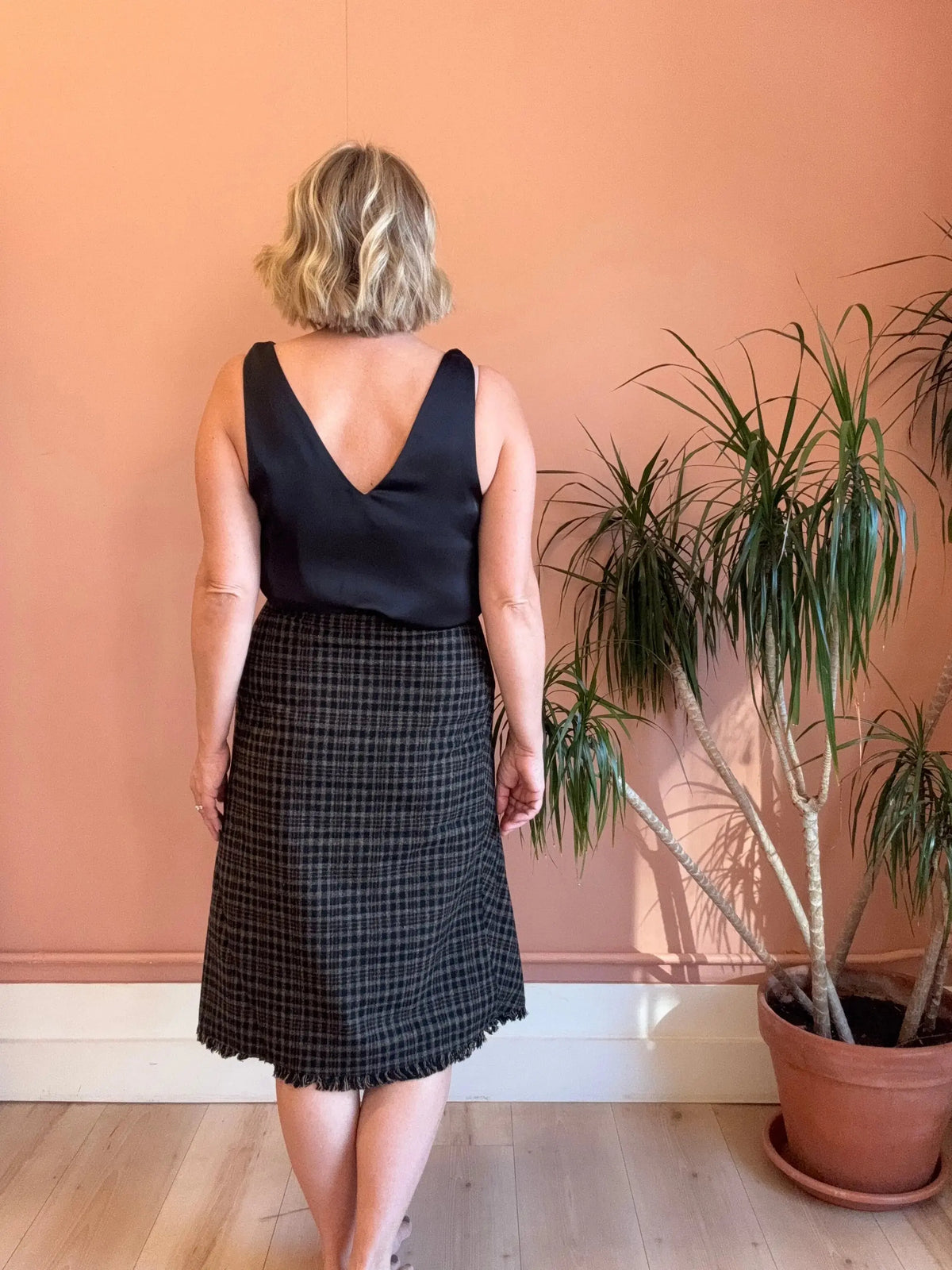 Greylin Brighton skirt in extra small size, stylish apparel with a flowing design and versatile look, shown on a model.