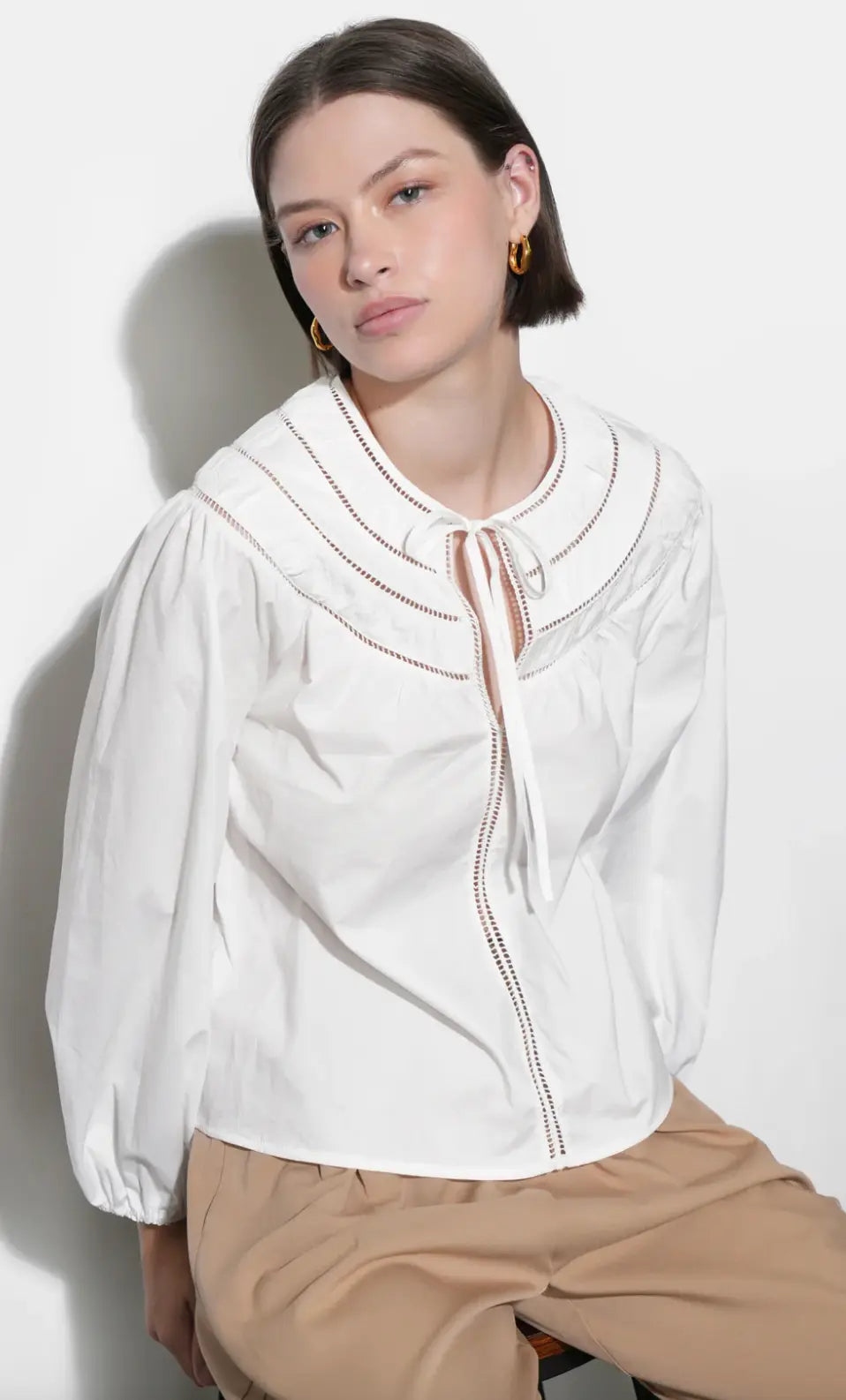 Greylin Hadlee cotton white blouse for women, lightweight and breathable with a classic collar and button-down front.