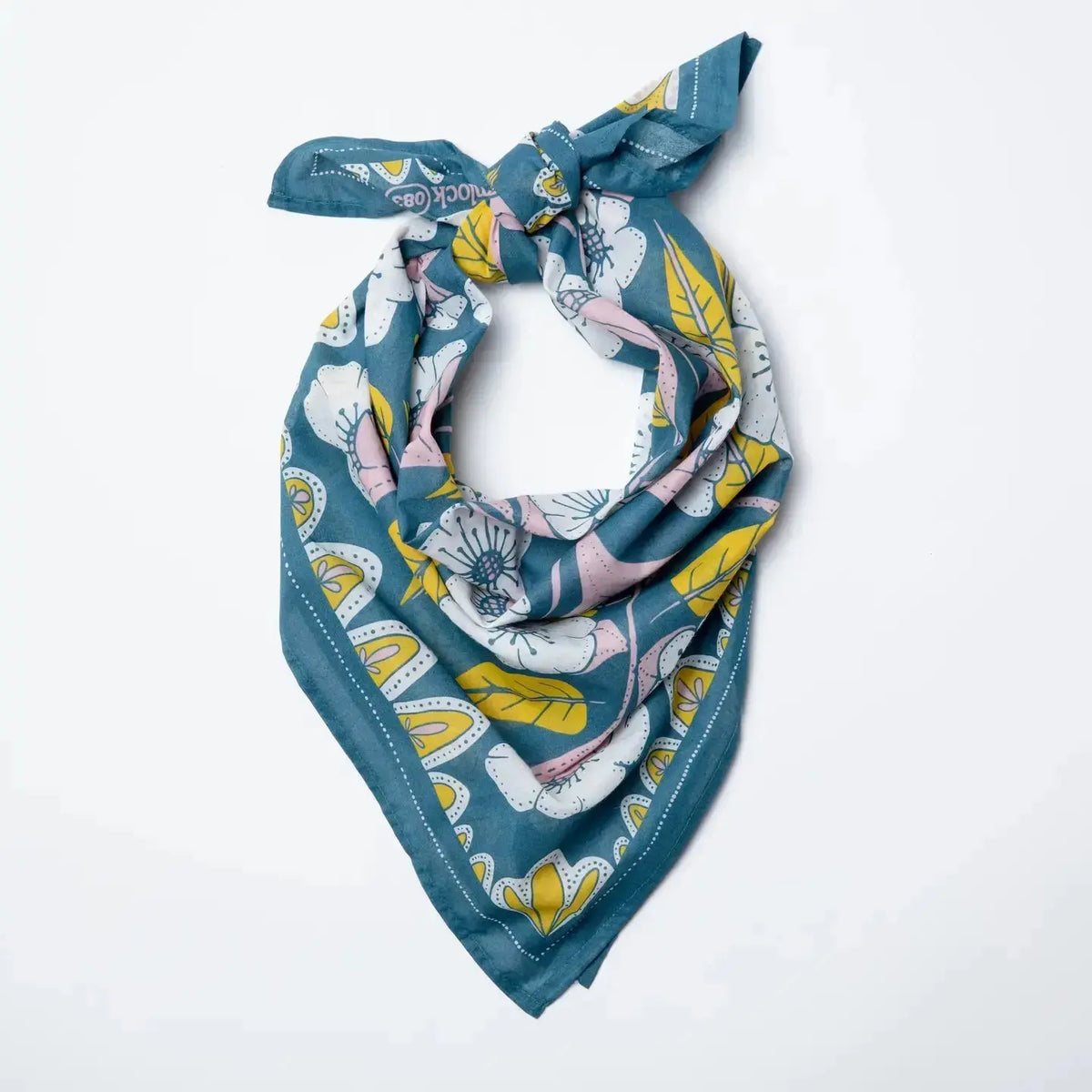 Golden Petal Cotton Bandana by Handker Bandana, soft floral-patterned pet accessory worn as stylish apparel.