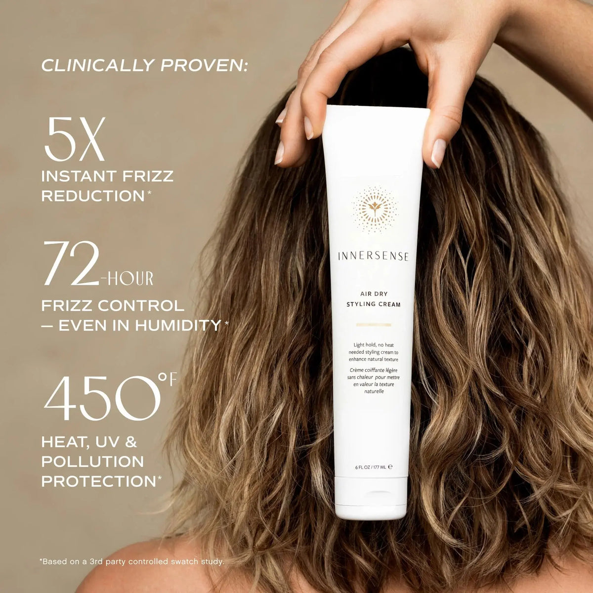 Innersense Organic Beauty Air Dry Styling Cream tube, natural hair styling product for effortless, frizz-free hair.