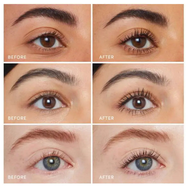 Jane Iredale Lash Fixation Length & Definition Tubing Mascara brush and black formula on the wand, showcasing product texture and packaging.