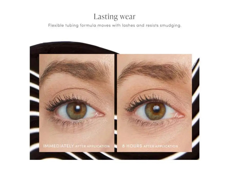 Jane Iredale Lash Fixation Length & Definition Tubing Mascara in black, showing the mascara wand and packaging.