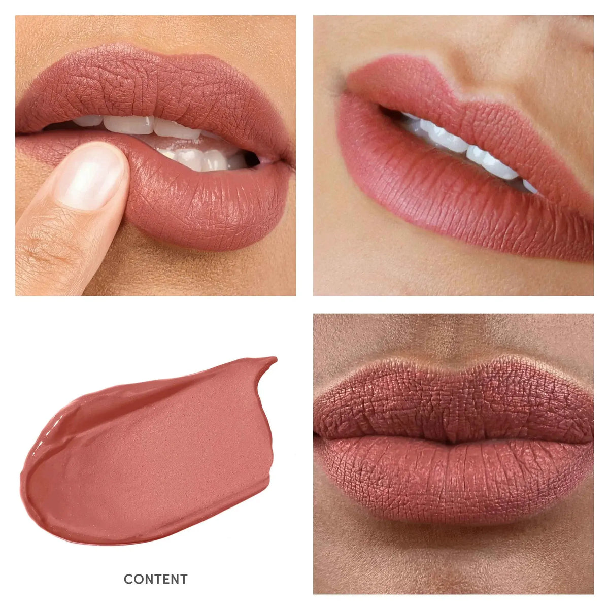 Jane Iredale Beyond Matte Lip Stain in a natural lip color, displayed on a model's lips with a matte finish.