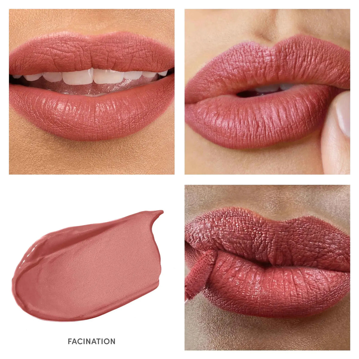 Jane Iredale Beyond Matte Lip Stain applied on lips, showcasing its smooth, matte finish and vibrant color.