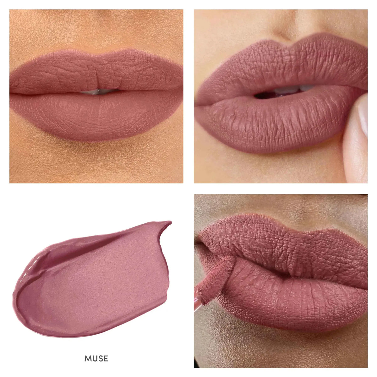 Jane Iredale Beyond Matte Lip Stain in a natural nude shade, showing the sleek tube and applicator ready for lips.