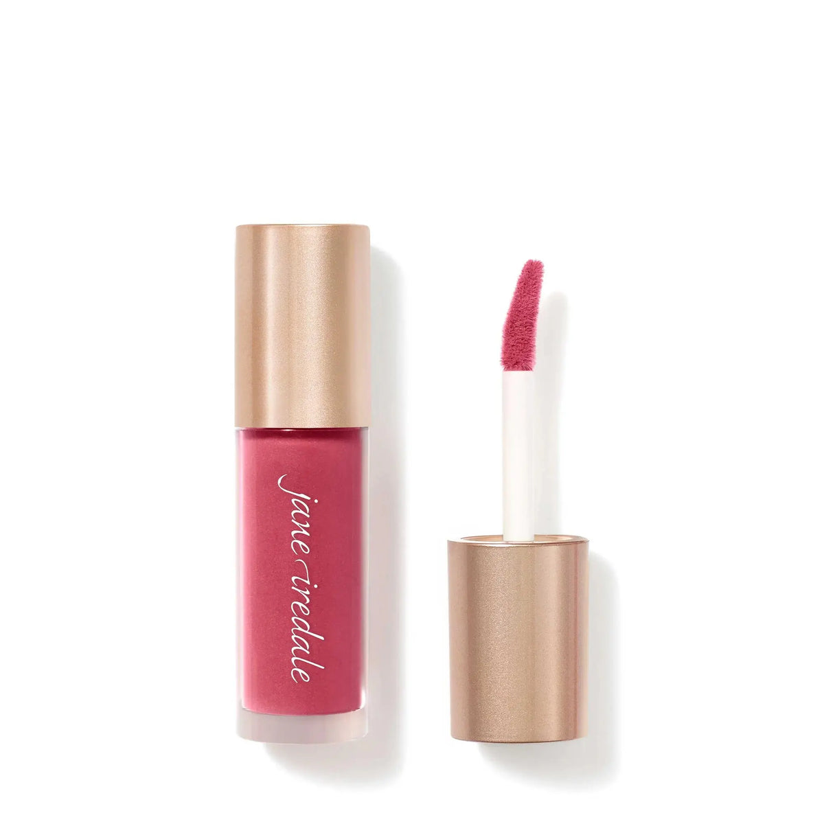 Jane Iredale Beyond Matte Lip Stain in a natural pink shade, showing a close-up of the smooth, matte lip color on lips.