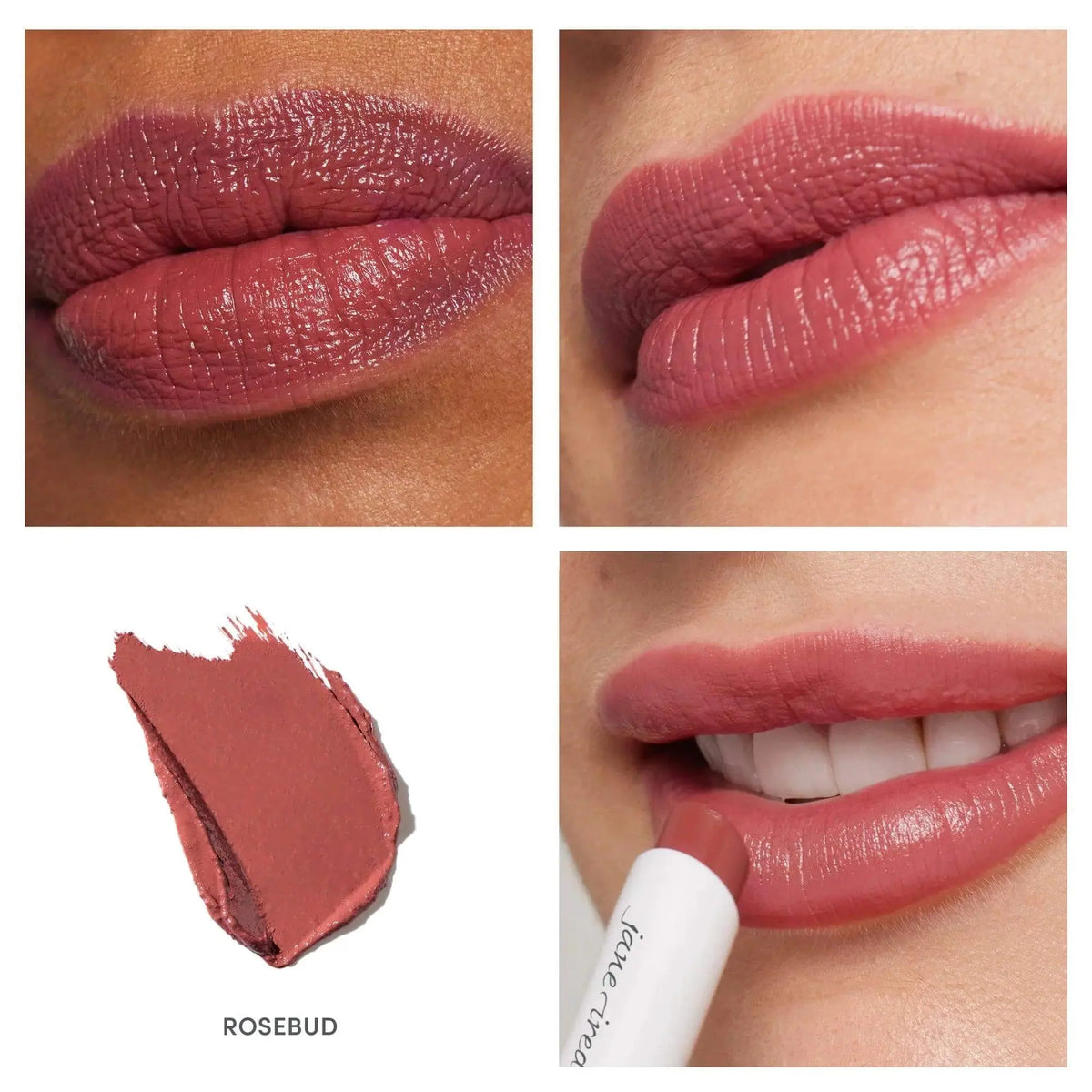 Jane Iredale ColorLuxe Hydrating Cream Lipstick in Toffee shade, showcasing a smooth, creamy lipstick bullet with a rich color.