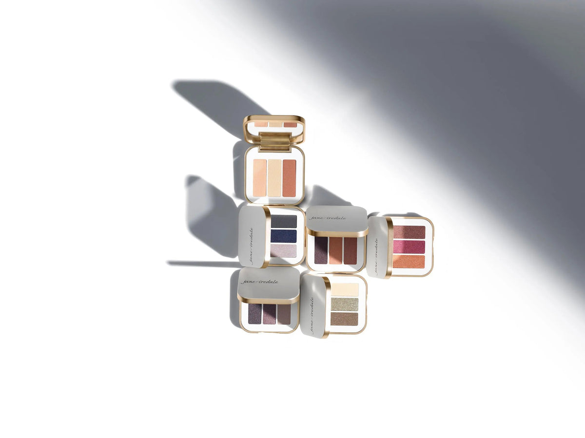 Jane Iredale PurePressed® Eye Shadow Triple in Brown Sugar with three shimmering eyeshadow shades in a compact palette