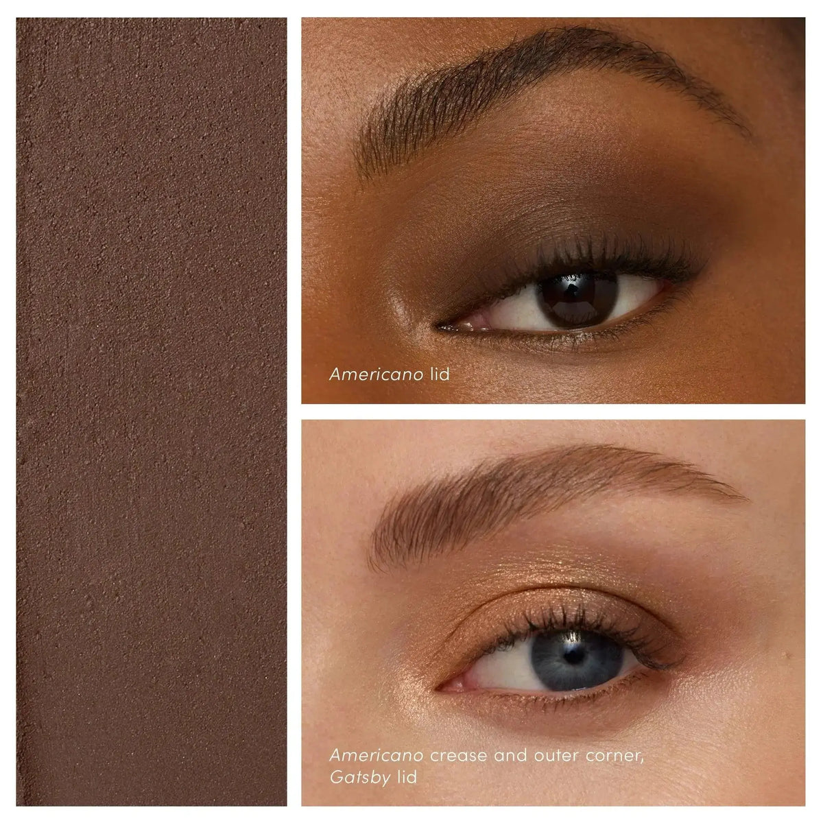 Jane Iredale ColorLuxe Eye Shadow Stick in saddle shade, showcasing a creamy makeup stick with rich, earthy color for eye makeup.