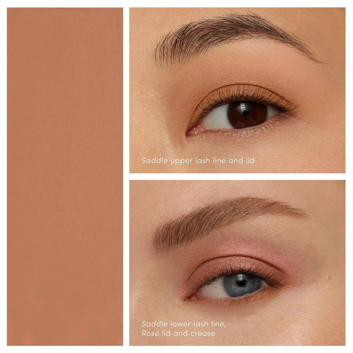 Jane Iredale ColorLuxe Eye Shadow Stick in saddle, a makeup product with a smooth, blendable eyeshadow stick in rich brown shade.