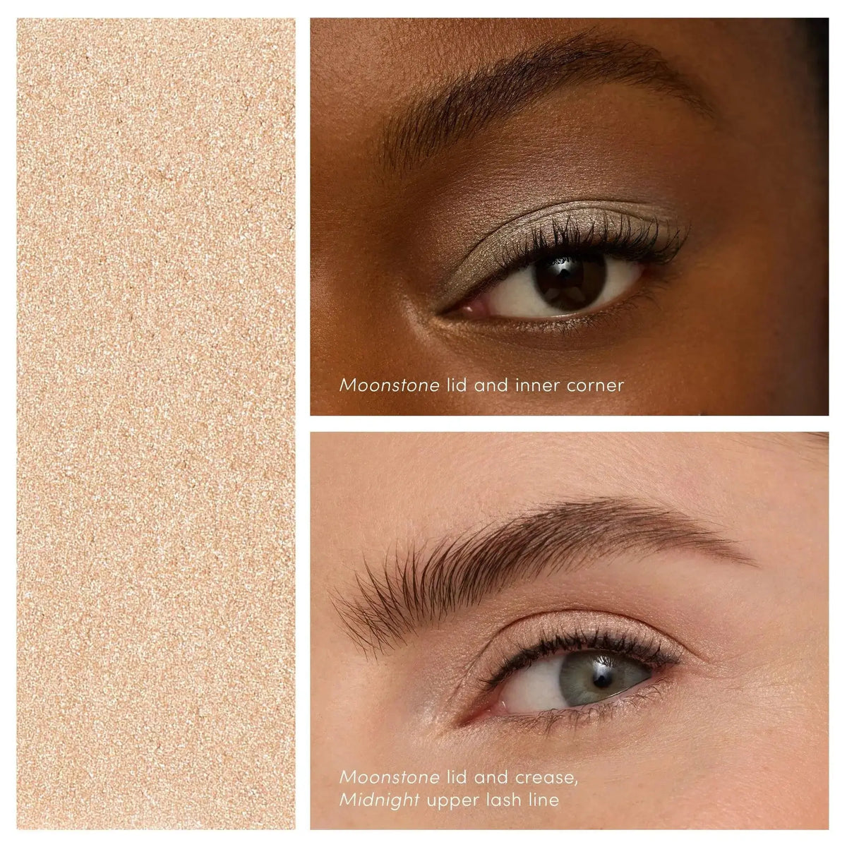 Jane Iredale ColorLuxe Eye Shadow Stick in a warm saddle shade, shown with the makeup product and applicator.