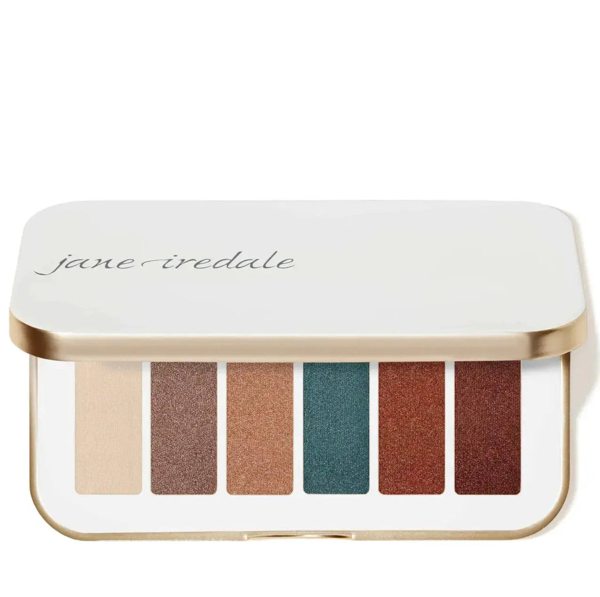 Jane Iredale PurePressed Eyeshadow Palette with naturally matte shades in a sleek compact, showcasing neutral and earthy tones.