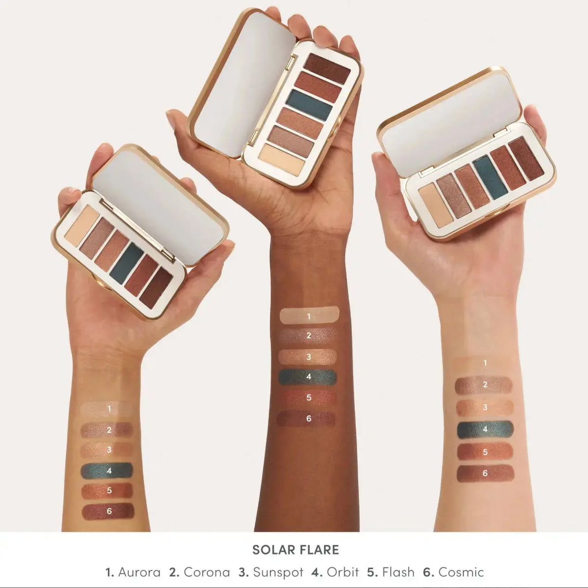 Jane Iredale PurePressed Eyeshadow Palette with naturally matte neutral shades, displayed with open eyeshadow pans and packaging