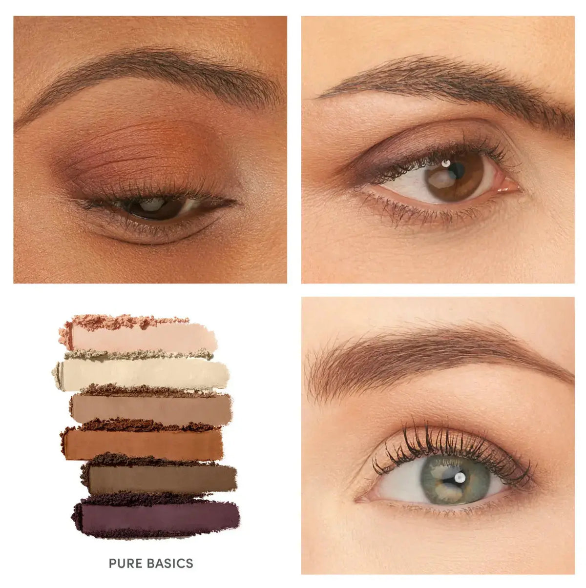 Jane Iredale PurePressed Eyeshadow Palette with naturally matte neutral shades in sleek compact, showcasing a variety of eye color options.