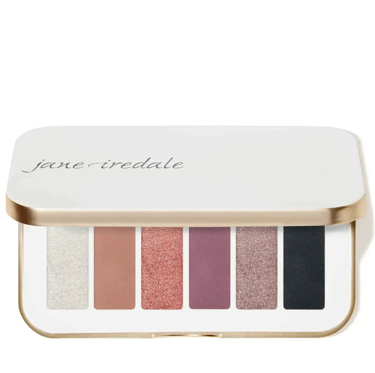 Jane Iredale PurePressed Eyeshadow Palette with naturally matte shades in a sleek compact, featuring neutral and earthy tones.