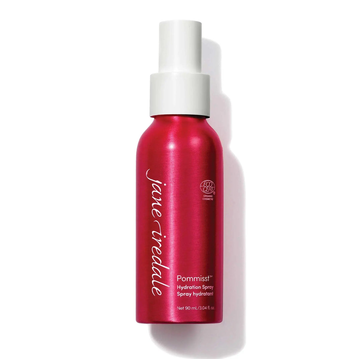 Jane Iredale POMMISST™ Hydration Spray setting spray with a clear bottle and fine mist nozzle, designed to hydrate and set makeup.