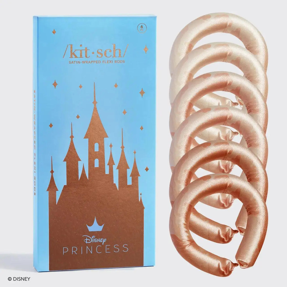 Disney X Kitsch Princess Party Flexi Rods 6-pack, colorful hair accessories for creating fun, flexible hairstyles.