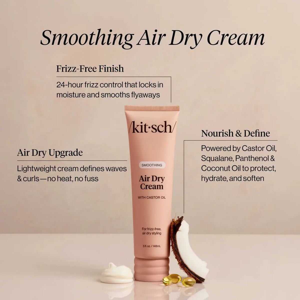 Kitsch Smooth Air Dry Cream for hair care, showing the product bottle with a sleek design and label.