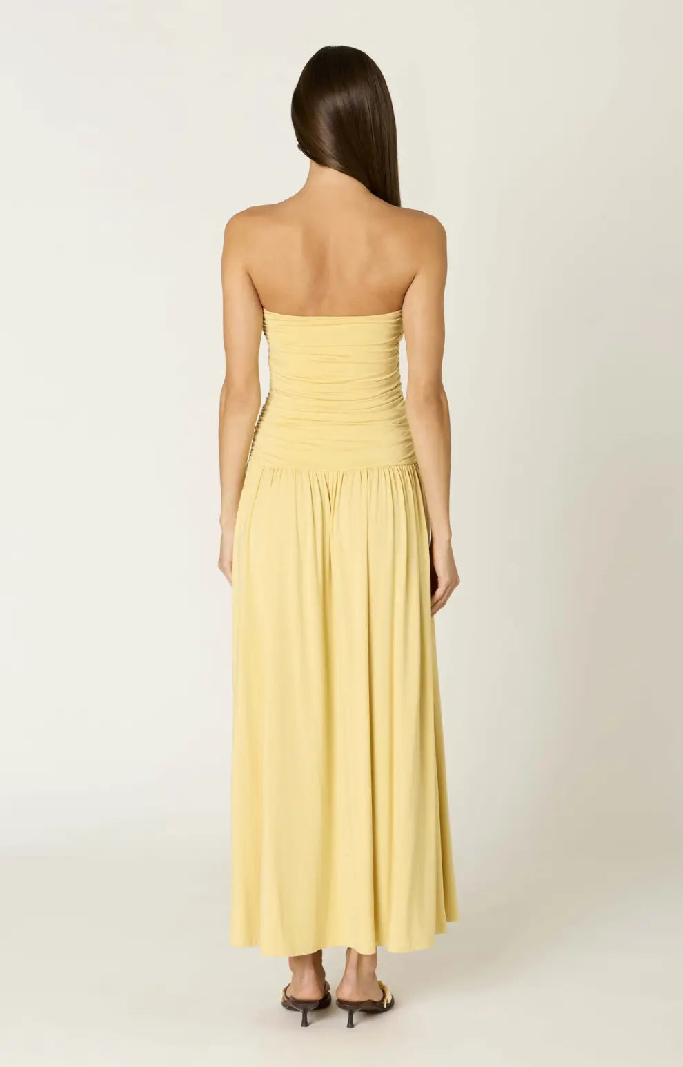 NIA The Santal Dress in Butter color, small size, flowing apparel with a relaxed fit and elegant design.