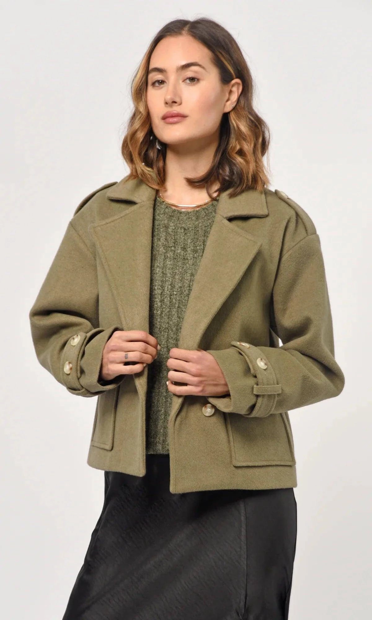 Olive Brushed Wool Jacket - Sprig Flower Co