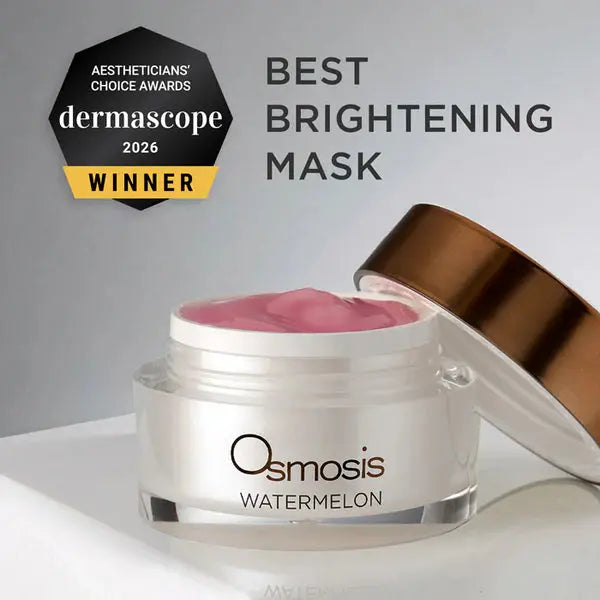 Osmosis Watermelon Enzyme Cooling Mask applied on skin, featuring fresh watermelon extract and soothing, cooling properties.