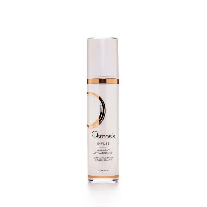 Osmosis Infuse Nutrient Activating Mist spray bottle for skin care, featuring a sleek design and mist nozzle.