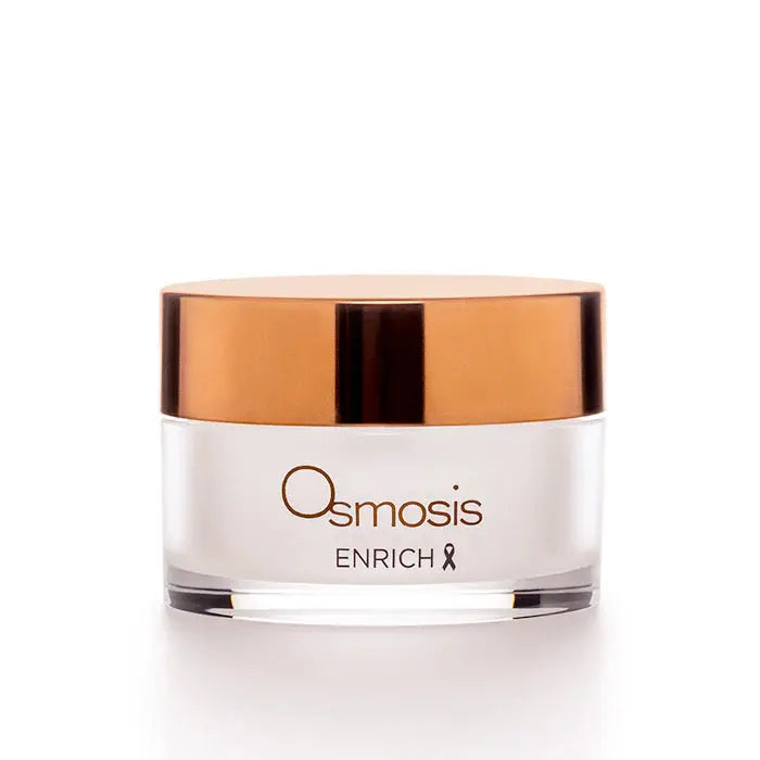 Osmosis Enrich Restorative Face and Neck Cream jar, featuring smooth cream with a sleek container for nourishing skincare.