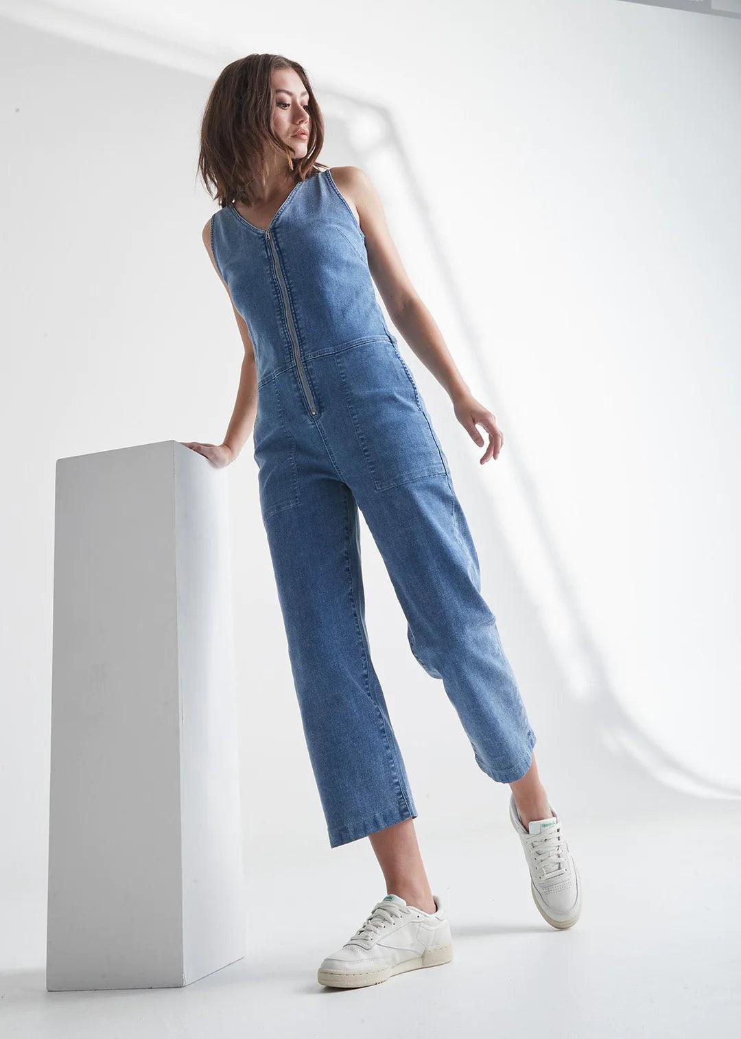 Performance Denim Jumpsuit - Light Stone - Sprig Flower Co