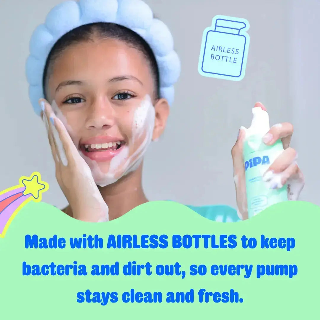 Pipa Skincare Squeaky Clean Foaming Cleanser in a white bottle with pump, designed for gentle facial cleansing.