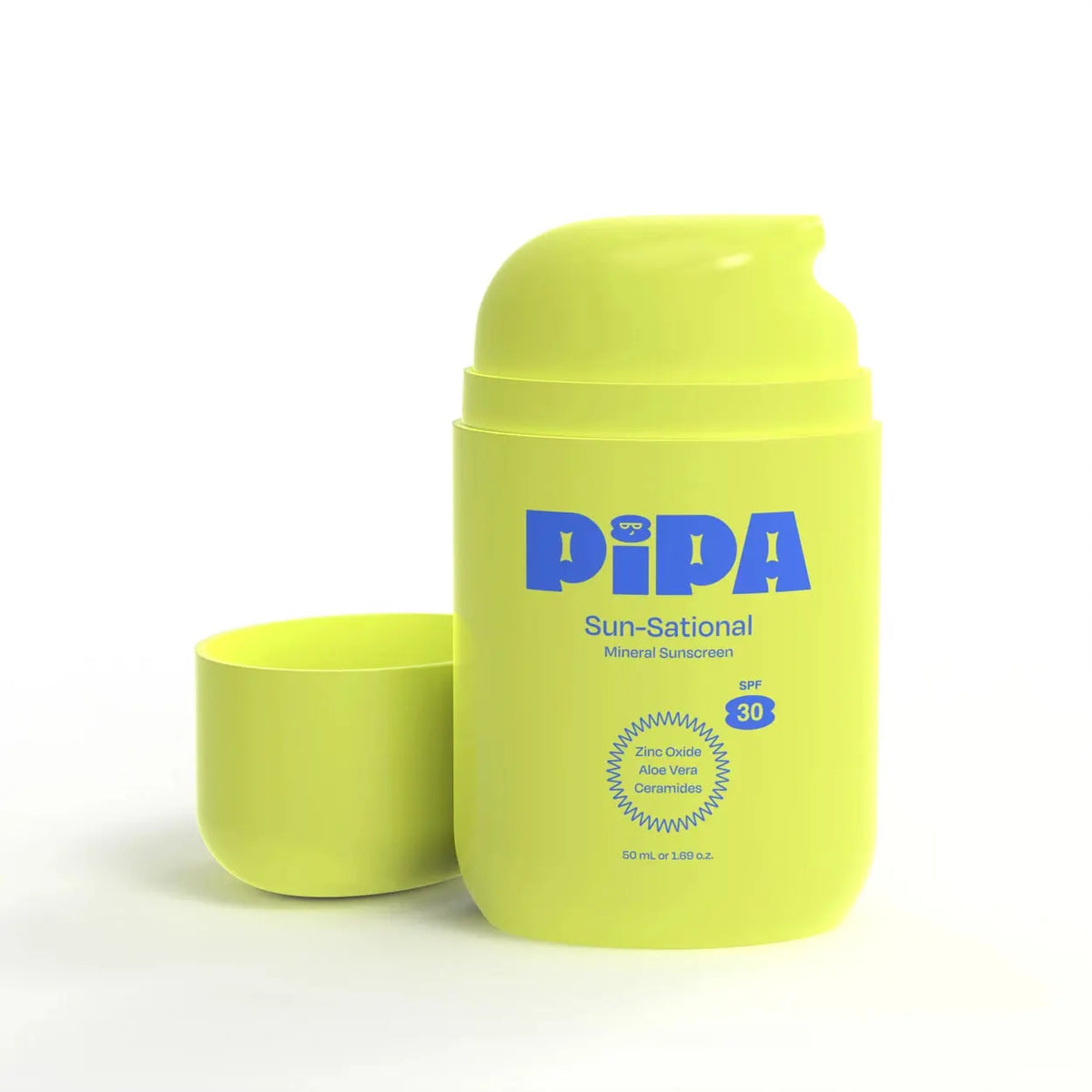 Pipa Sun-Sational Teen Mineral Sunscreen tube with SPF, featuring a white cap and minimalistic label design by Pipa Skincare.