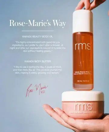 RMS Beauty Kakadu Beauty Body Oil bottle with a sleek design, displayed on a neutral background.