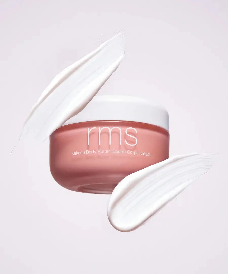 RMS Beauty Kakadu Body Butter jar with white lid and label, creamy skincare product for nourishing and moisturizing skin