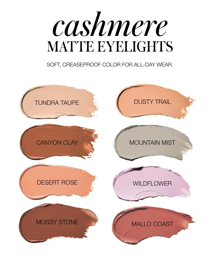 RMS Beauty Cashmere Matte EyeLights eye shadow in Canyon Clay, featuring a smooth, matte finish on the eyelids.