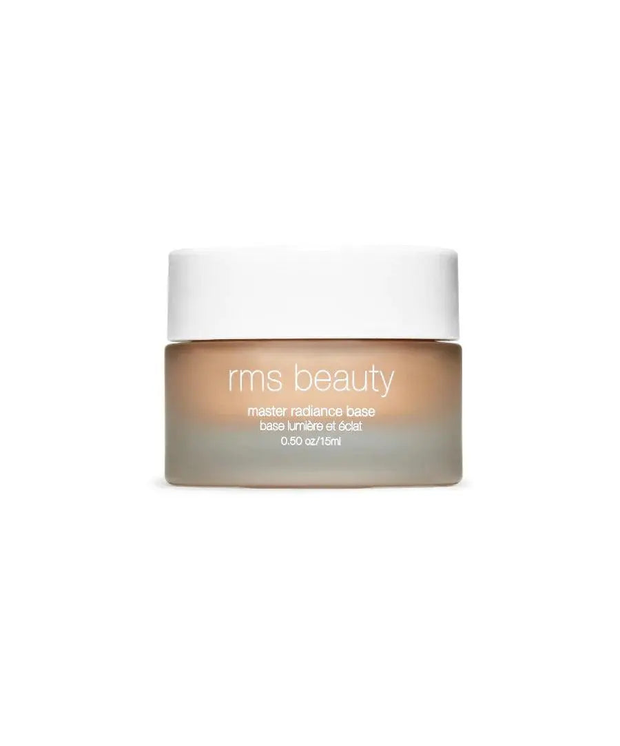 RMS Beauty Master Radiance Base foundation, creamy texture in a sleek bottle, designed to create a luminous, radiant complexion.