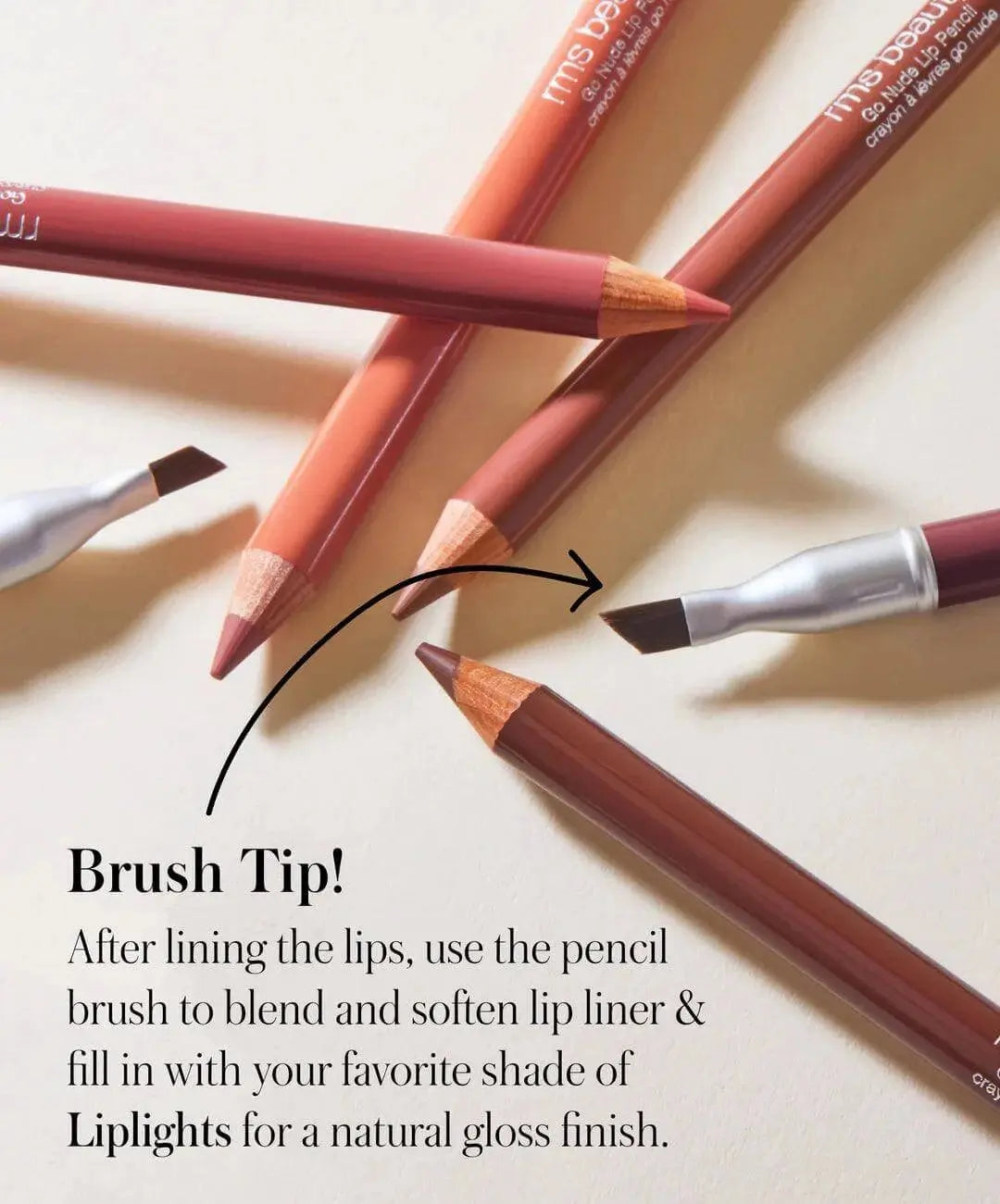 RMS Beauty Go Nude Lip Pencil lip liner in a nude shade, displayed on a neutral background for natural lip defining.