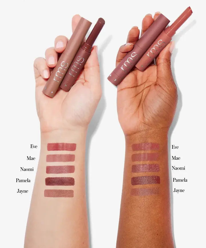 RMS Beauty Legendary Serum Lipstick in Nudes, natural-toned lipstick with sleek packaging, displayed on a neutral background.