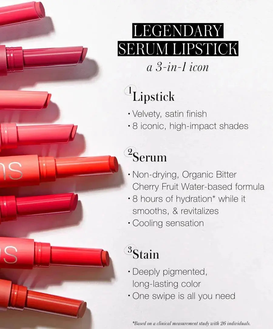 RMS Beauty Legendary Serum Lipstick in Monica, a smooth, creamy lipstick with a rich, natural shade, displayed in a sleek tube