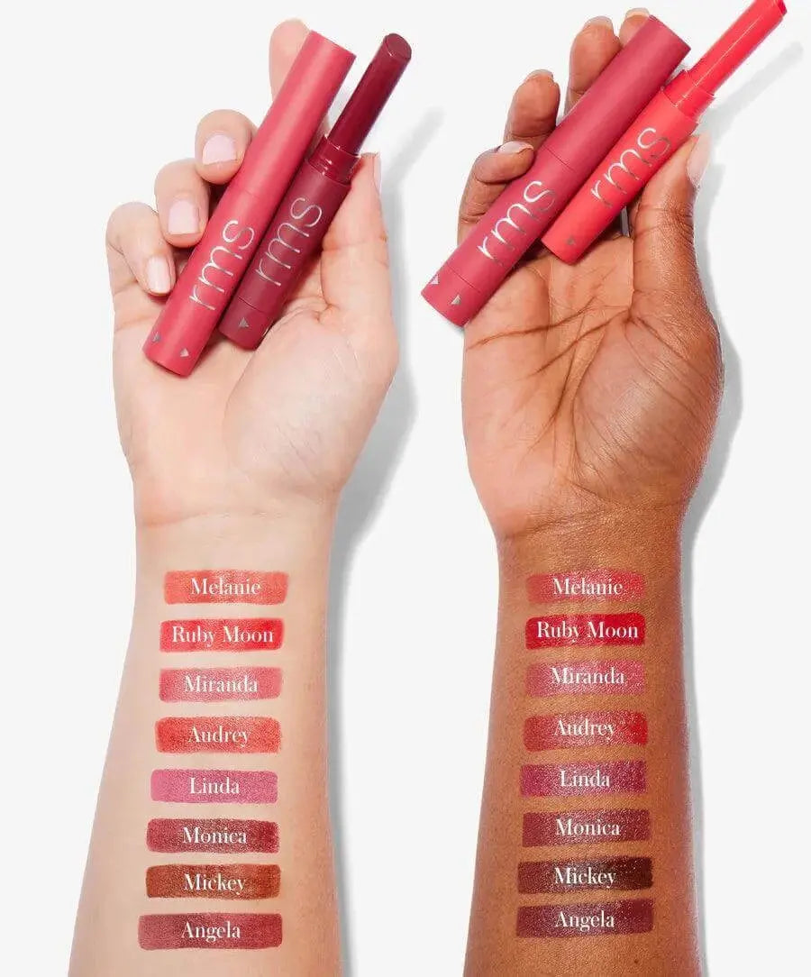 RMS Beauty Legendary Serum Lipstick in Monica, creamy lipstick with a natural finish, displayed in a sleek tube.