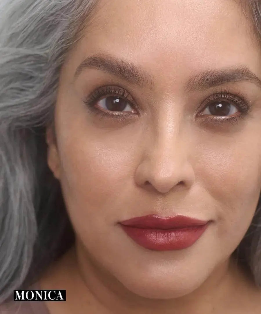 RMS Beauty Legendary Serum Lipstick in Monica, creamy lipstick with a smooth finish, shown in its sleek packaging.