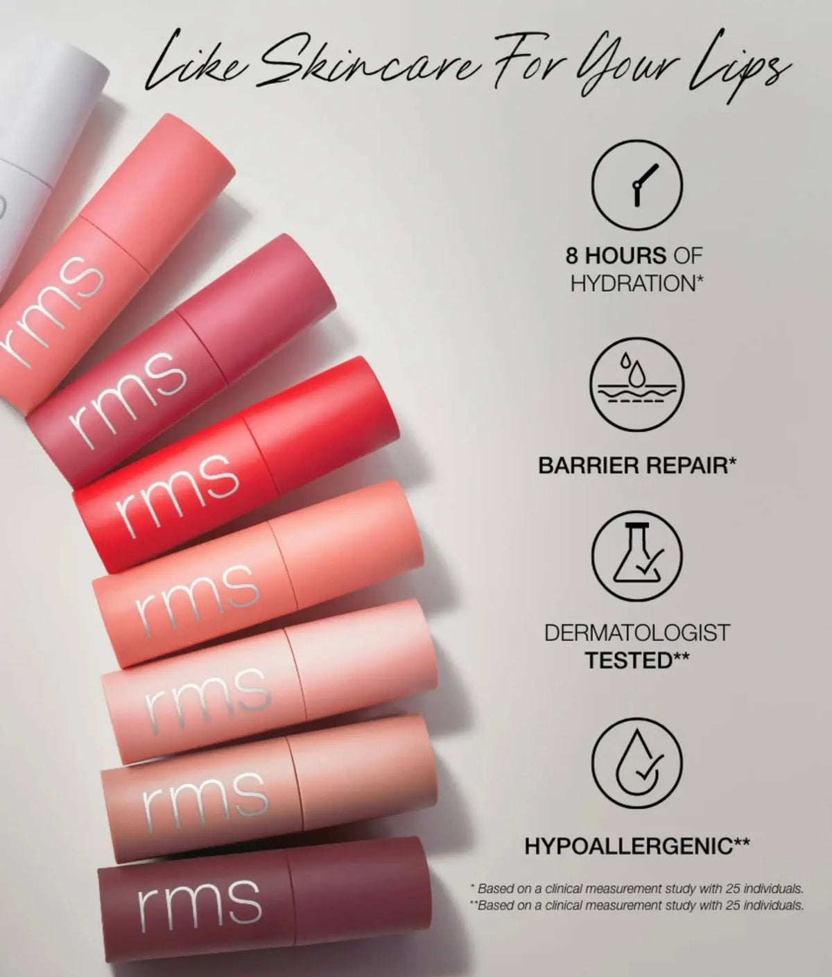 RMS Beauty Legendary Lip Oil in a clear glass tube with a doe-foot applicator, featuring shiny, hydrating lip gloss.