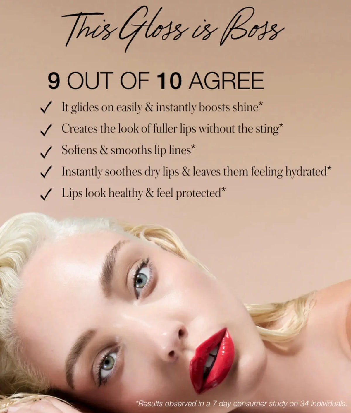 RMS Beauty Legendary Lip Oil in a clear tube with a doe-foot applicator, showcasing its glossy finish and smooth texture.