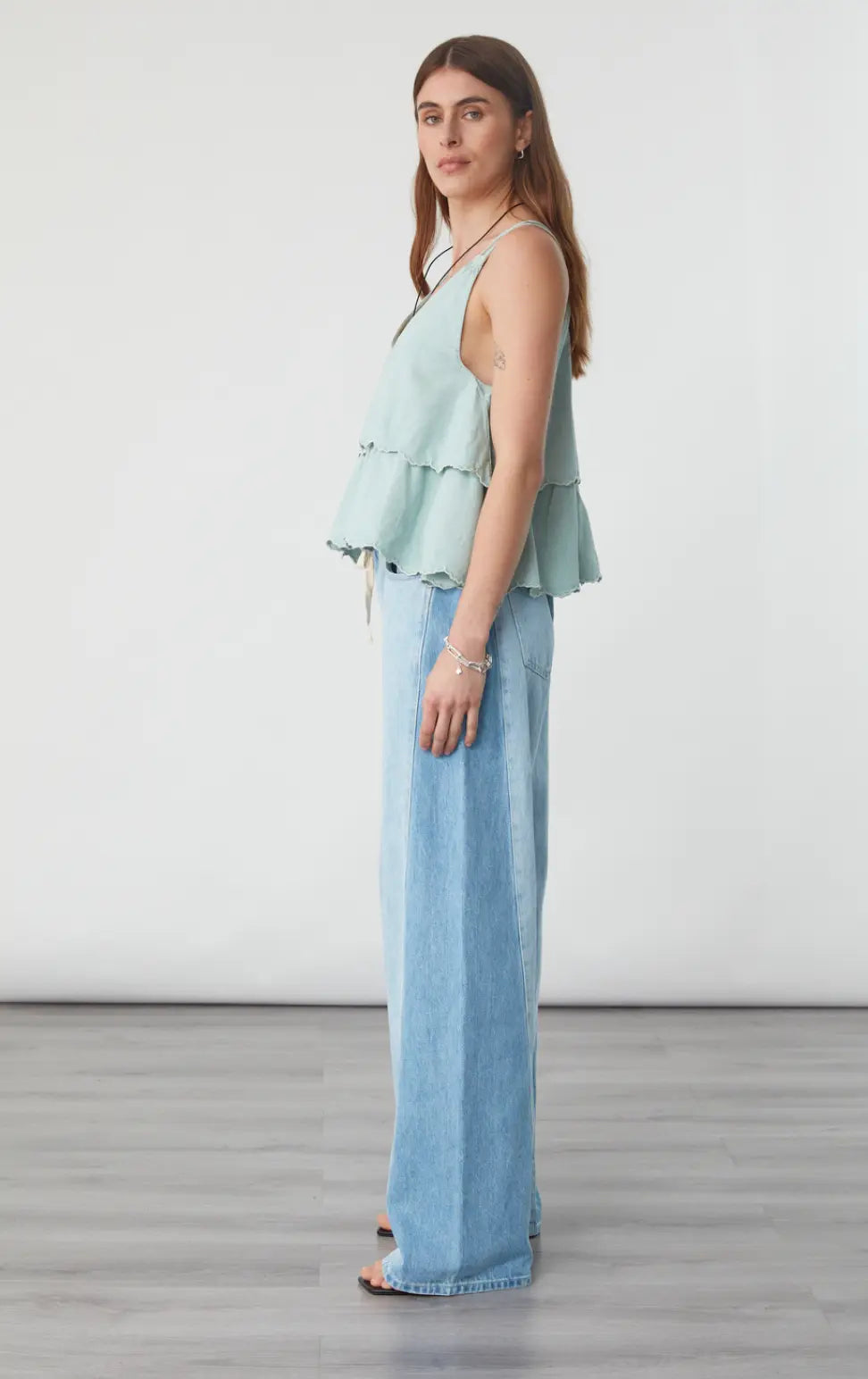 Seventy + Mochi Blake Twisted Denim apparel in extra small size, showcasing the twisted denim design and styled fit.