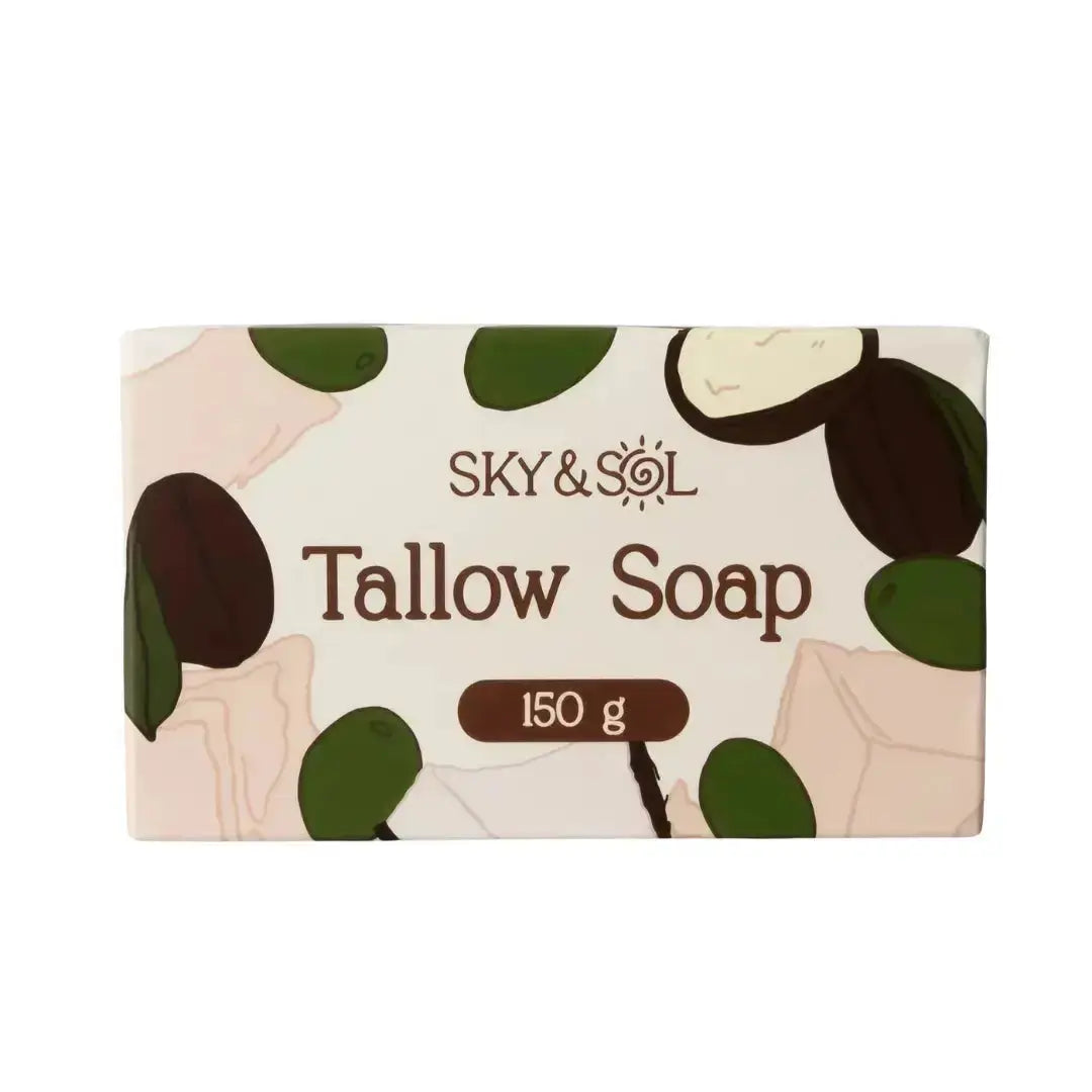 Sky & Sol Tallow Bar Soap with natural ingredients, showing a rustic soap bar with a textured surface and earthy tones.