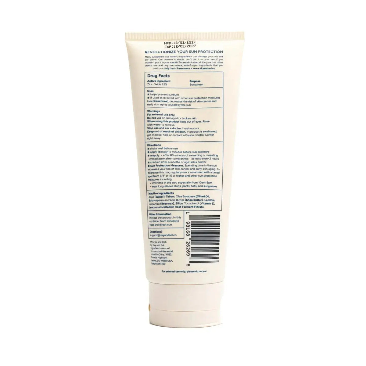 Sky and Sol Tallow Body Sunscreen SPF 50 bottle showing the label and packaging for sun protection.