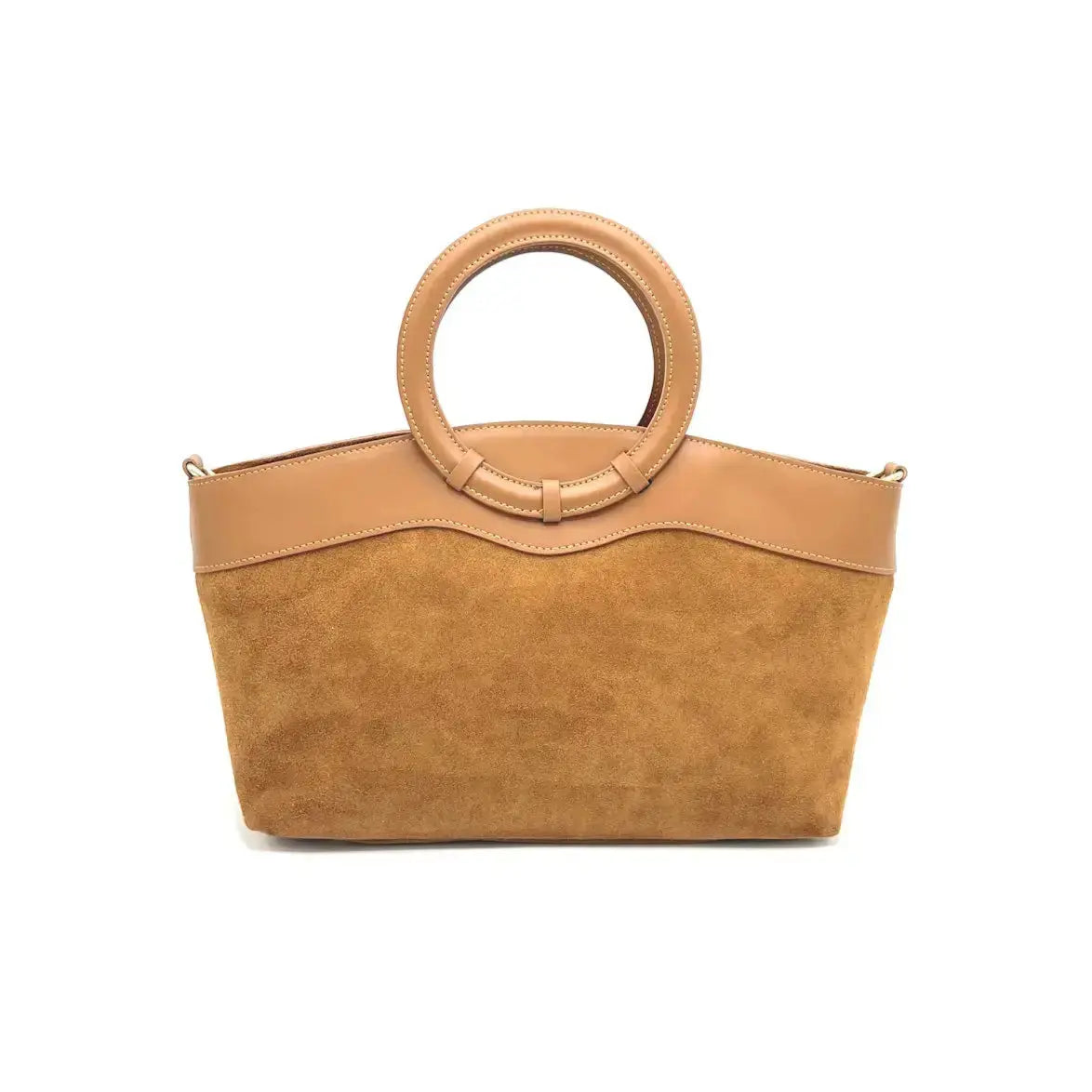 Suie Valentini Siena suede handbag featuring a sleek design with a top handle and subtle stitching details.
