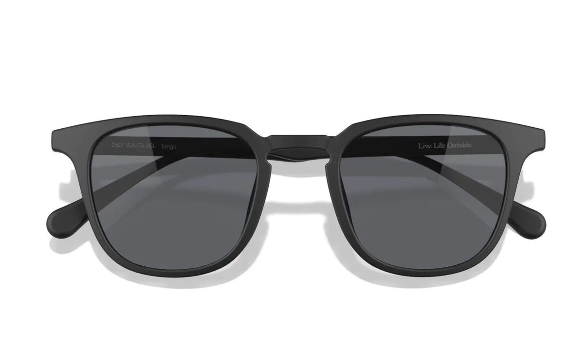 Sunski Tango Black Slate sunglasses with rounded black slate frames and dark lenses, stylish and protective eyewear.